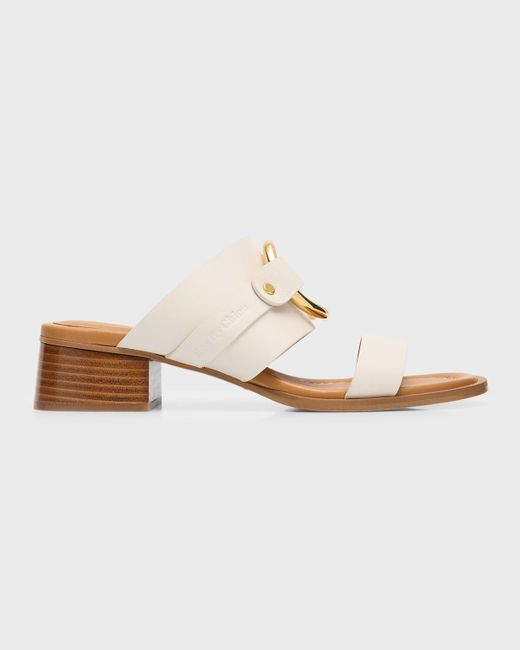 See By Chloé White Hana Leather Ring Slide Sandals