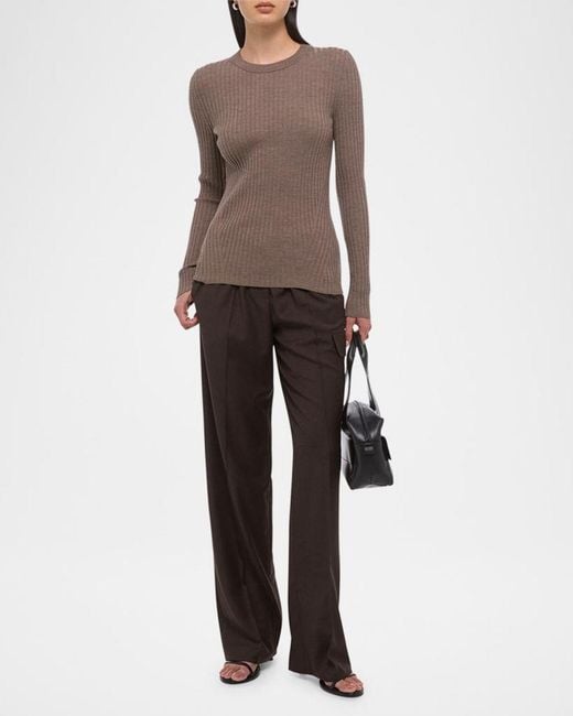 Helmut Lang Brown Open-Back Ribbed Wool Top