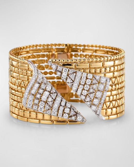 Etho Maria Metallic 18k Yellow And White Gold Reflexion Cuff Bracelet With Diamonds