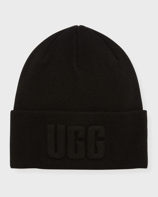 Ugg Black 3d Graphic Logo Wool-blend Beanie