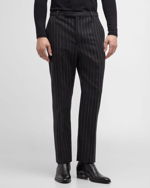 Saint Laurent Black Flannel Pinstripe Trousers for men