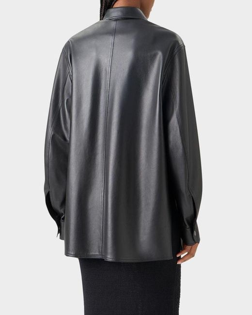 Akris Black Leather Button-Down Shirt