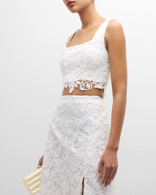 MILLY White Chay Floral Lace Crop Top