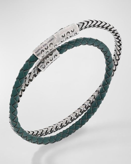 MARCO DAL MASO Metallic Lash Double Wrap Leather Franco Chain Combo Bracelet With Trigger Clasp for men