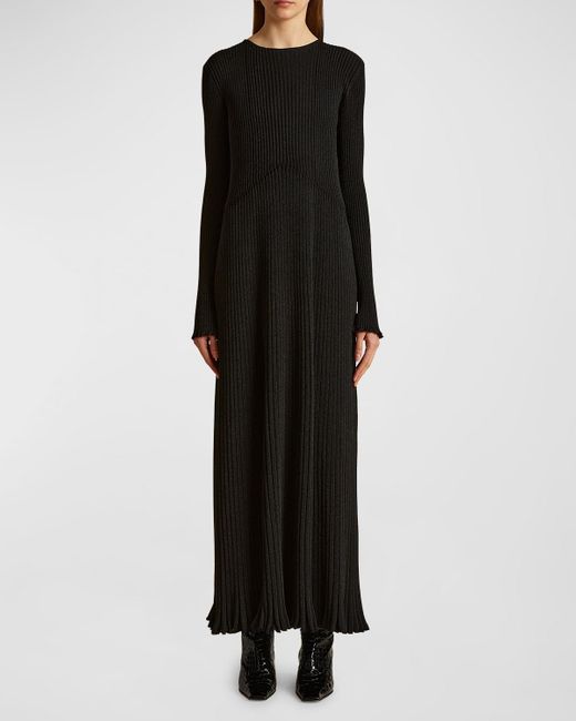Khaite Black Okla Metalic Rib-Knit Maxi Dress