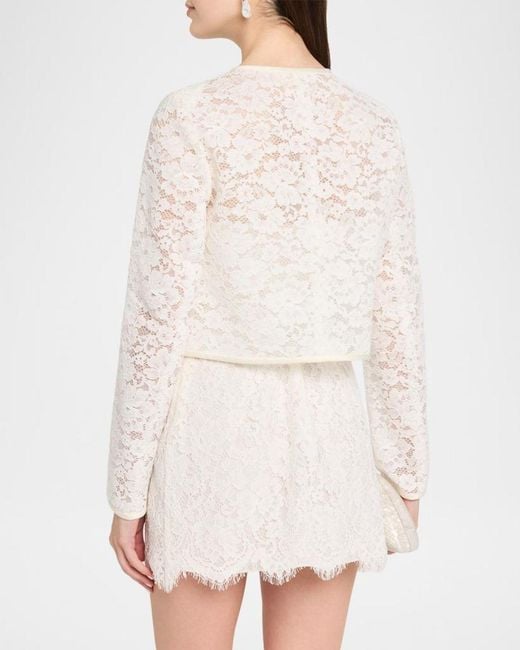 LoveShackFancy White Junetta Floral Lace Cropped Jacket