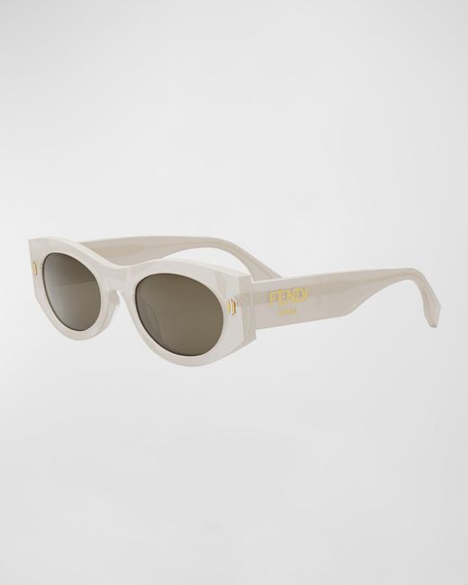 Fendi White Roma Acetate Shield Sunglasses