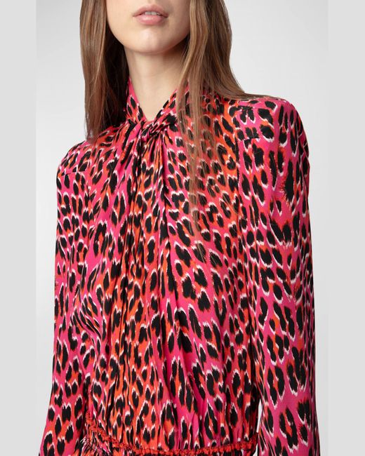 Zadig & Voltaire Red Ryde Leopard Crepe De Chine Mini Dress