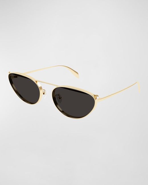 Alexander McQueen Black Studded Metal Cat-eye Aviator Sunglasses