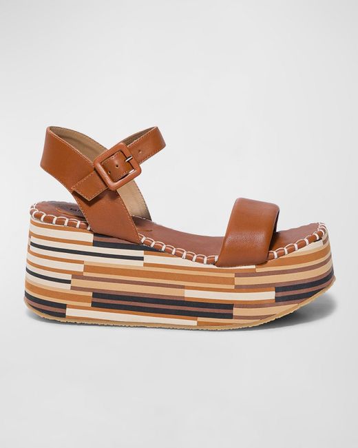 Bernardo Brown Leather Ankle-Strap Wedge Platform Sandals