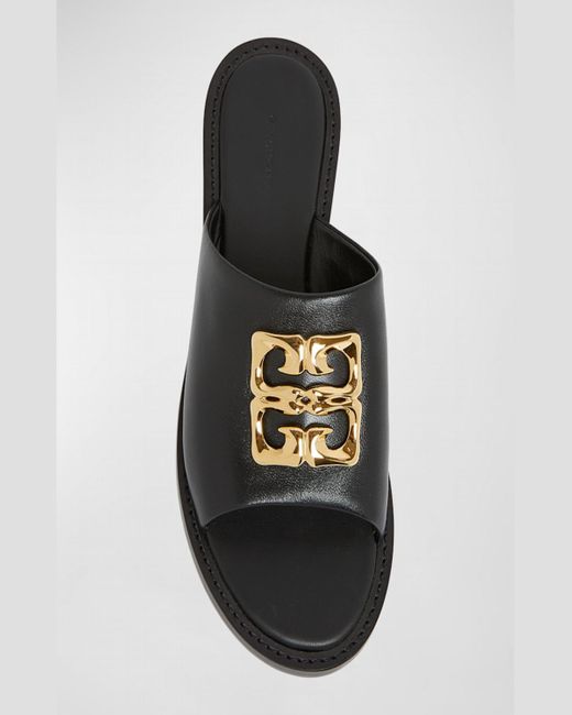 Givenchy Black 4G Medallion Leather Slide Sandals