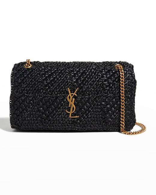 Saint Laurent Jamie Medium Ysl Crochet Raffia Shoulder Bag in Black Lyst