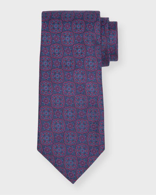 Isaia Purple Medallion Silk Seven-Fold Tie for men