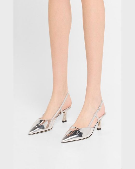 Stuart Weitzman White Vinnie Metallic Kitten Slingback Pumps