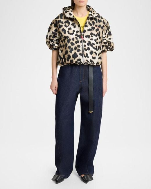 Givenchy Black Leopard-Print Crop Windbreaker Jacket