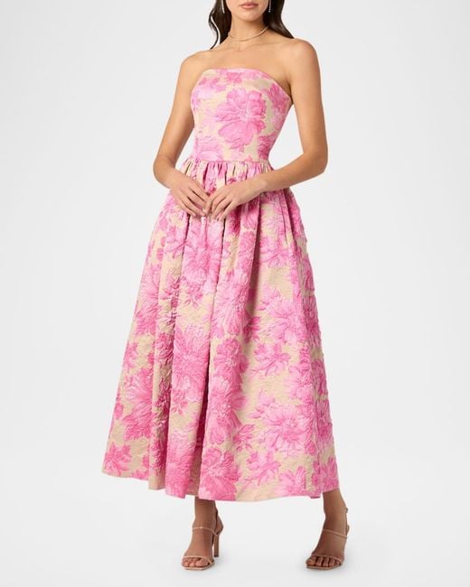 Shoshanna Dana Strapless Floral Jacquard Maxi Dress in Pink | Lyst Shoshanna Dana Strapless Floral Jacquard Maxi Dress in Pink | Lyst