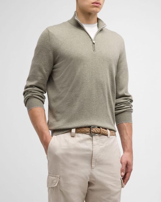 Brunello Cucinelli Gray Cashmere Quarter-Zip Sweater for men