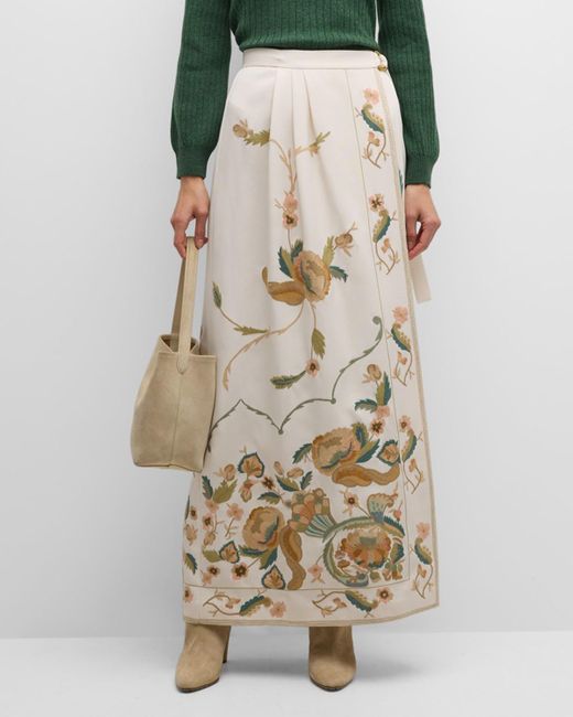 Loro Piana Multicolor Athina Moroccan Floral Embroidered Cady Maxi Wrap Skirt