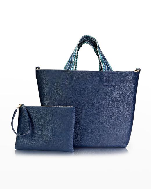 Gigi New York Blue Leigh Pebble Leather Tote Bag