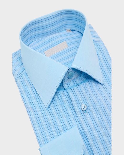 Stefano Ricci Blue Cotton Stripe Dress Shirt for men