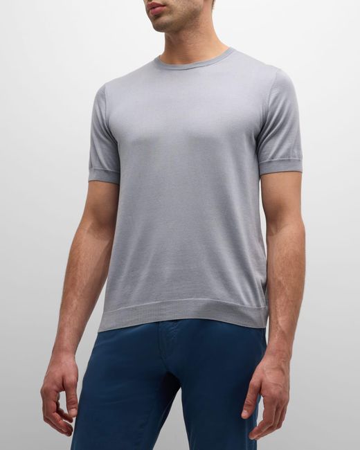 Giorgio Armani Blue Silk-Cotton Crew T-Shirt for men