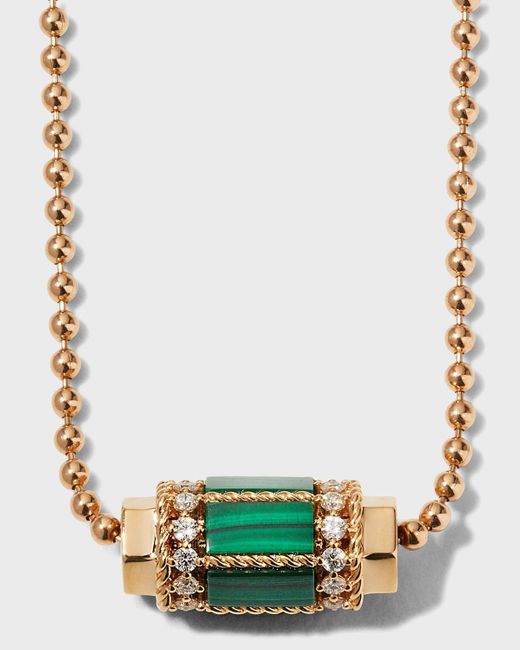 Roberto Coin Green 18k Rose Gold Diamond & Malachite Pendant Necklace