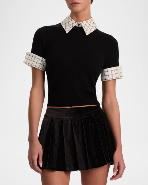 Alice + Olivia Black Aster Collared Pullover