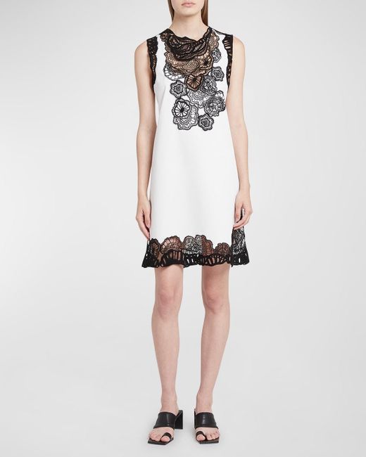 Jil Sander White Embroidered Lace Shift Dress