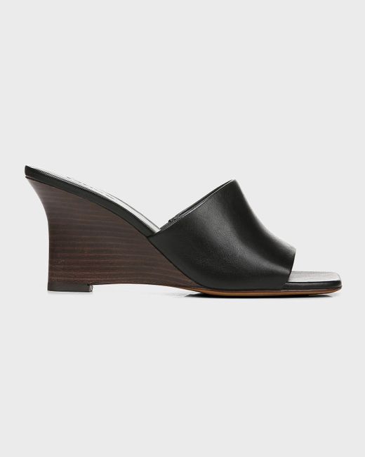 Vince Black Pia Leather Wedge Sandals