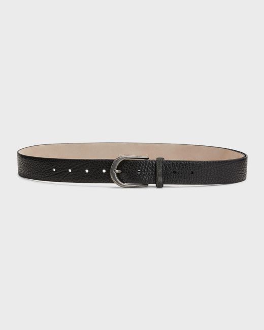 Brunello Cucinelli Natural Textured Leather Belt With Monili Belt Loop