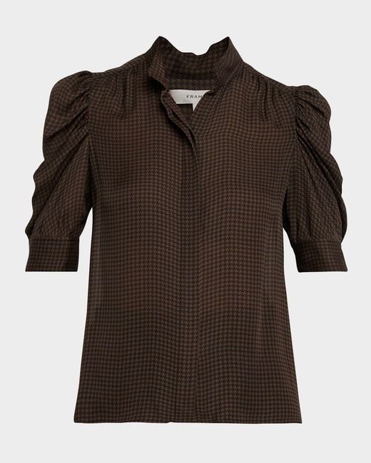 FRAME Brown The Houndstooth Blouse