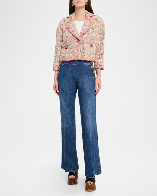 Maison Common Pink Check Tweed Single-Breasted Jacket