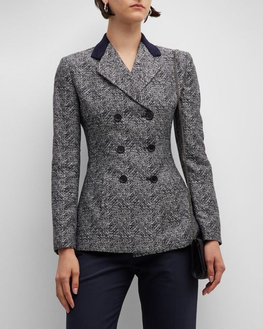 Emporio Armani Gray Heathered Double-breasted Wool-blend Blazer