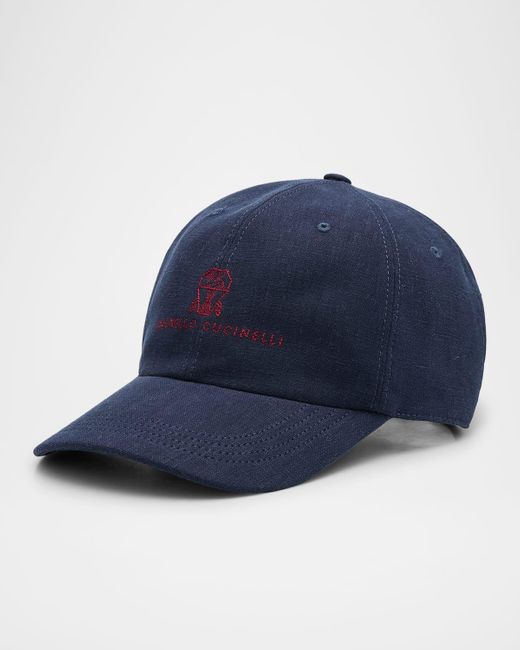 Brunello Cucinelli Blue Crest Logo Baseball Hat for men