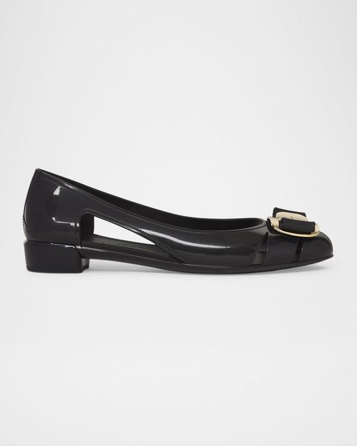 Ferragamo Black Nara Jelly Cutout Bow Ballerina Flats