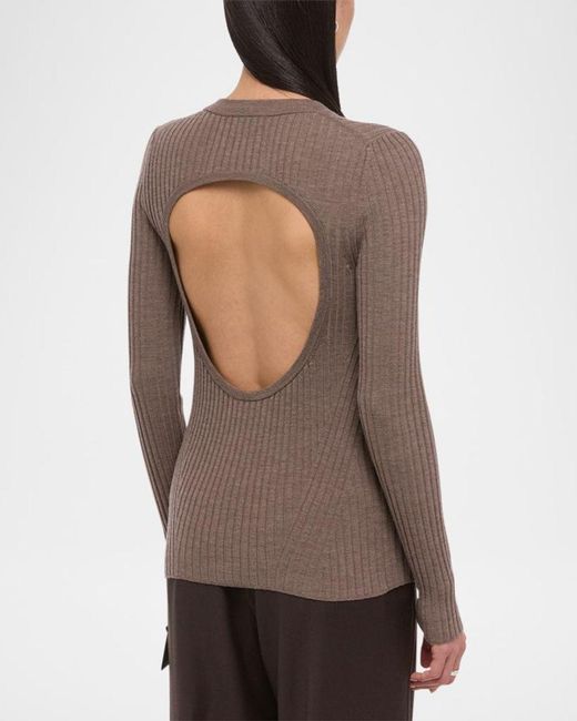 Helmut Lang Brown Open-Back Ribbed Wool Top