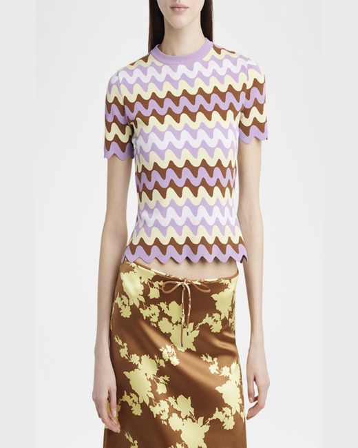 Versace White Wave Compact Stretch Viscose Short-Sleeve Sweater