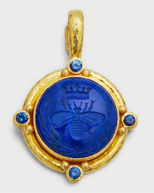 Elizabeth Locke Blue 19k Yellow Gold Lapis "queen Bee" Pendant With Sapphires