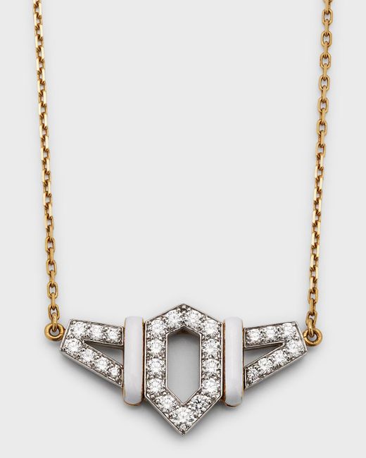 David Webb Metallic 18k Gold White Enamel Flight Necklace W/ Diamonds