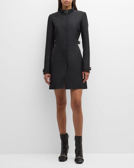 Courreges Black Buckle Single-Breasted Twill Coat