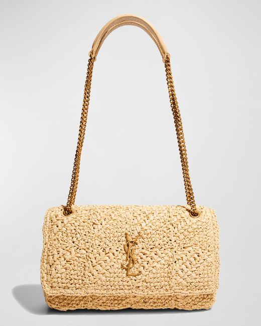 Saint Laurent Natural Jamie Medium Ysl Shoulder Bag In Raffia