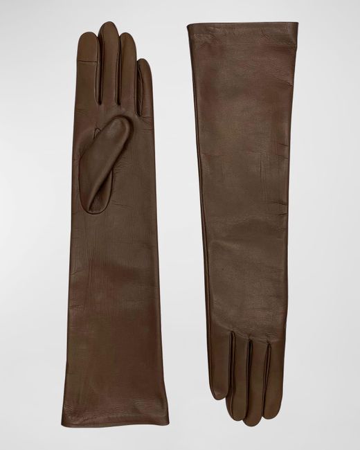 Agnelle Brown Long Leather Gloves