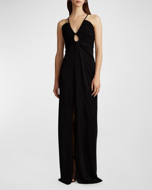 Zac Posen Black Jersey Cut-out Ruched Gown