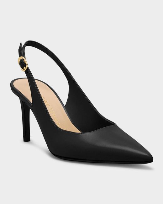 Stuart Weitzman Black Stuart Leather Slingback Pumps