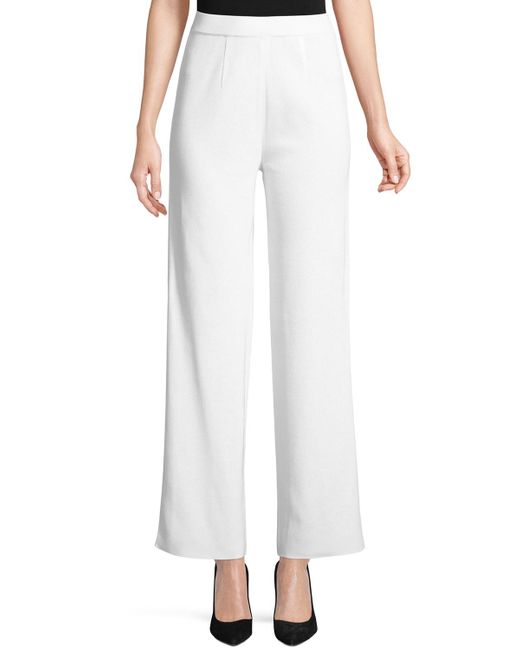 Misook White Wide-Leg Knit Pull-On Pants