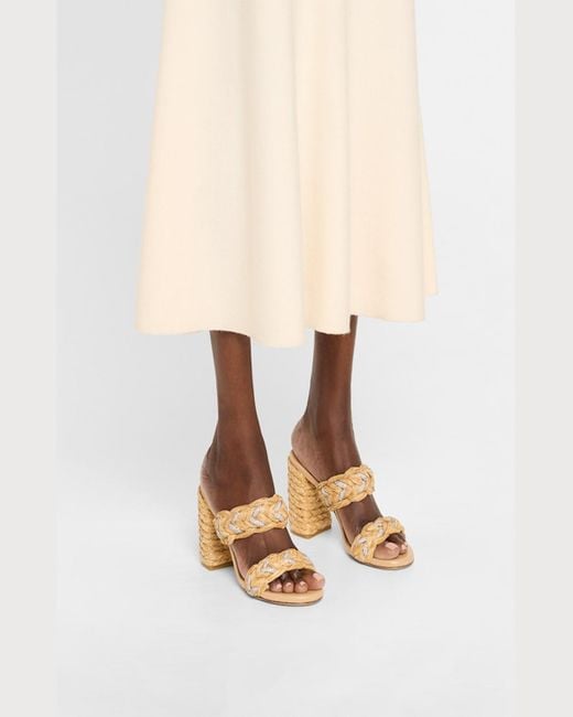 Stuart Weitzman White Lana Raffia Crystal Slide Sandals