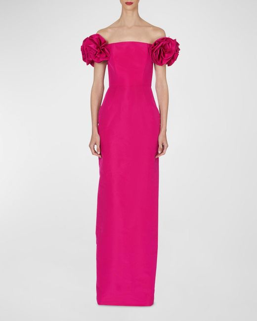 Carolina Herrera Pink Off Shoulder Column Gown With Flower Detail