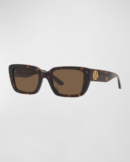 Tory Burch Monogram Acetate Rectangle Sunglasses in Brown | Lyst