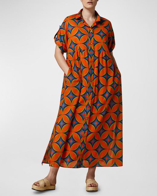 Marina Rinaldi Orange Plus Size Fabian Geometric-Print Midi Dress