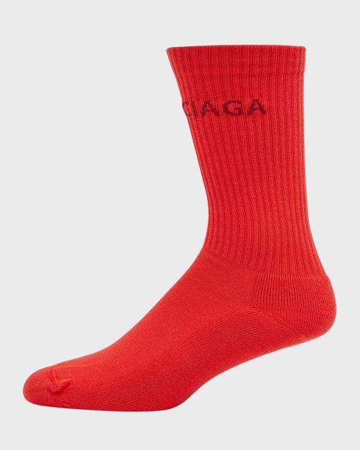 Balenciaga Red Logo-Knit Tennis Socks for men